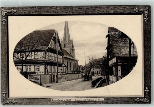 Legelshurst 1912 Straße mit Rathaus und Kirche Passepartout