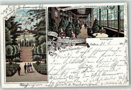 Celle 1897 Gasthaus Restaurant Sommertheater Wintergarten Berggarten Lithographie