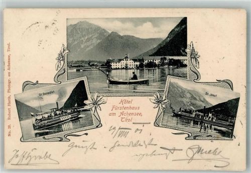 Pertisau 1901 Hotel Fürstenhaus am Achensee Dampfschiff St. Benedikt St. Josef