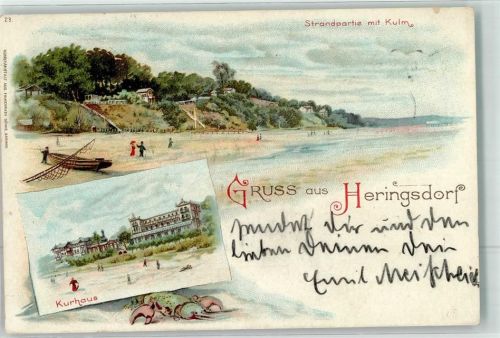 23777 W2444 Heringsdorf , Holst 1897 Lithographie Bahnpost Duchereow Heringsdorf Zug 869 15.8.97 Kurhaus