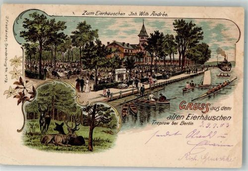 Treptow 1903 Lithographie Gasthaus z. Eierhäuschen
