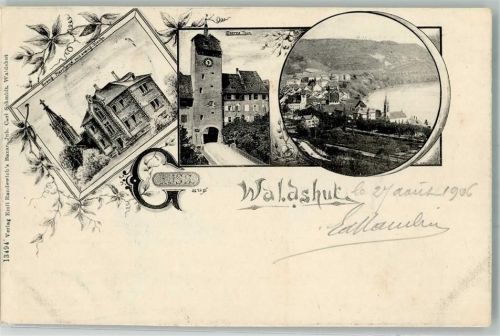 Waldshut 1906 Ev. Pfarrhaus u. Ev. Kirche Oberes Tor