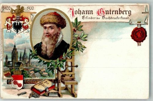 W6500 Mainz a Rhein Buchdruckerkunst Gutenberg 1900 Lithographie