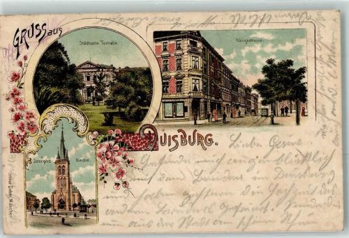 Duisburg 1900 Städtische Tonhalle Königsstraße Josephs Kirche Straßenbahn