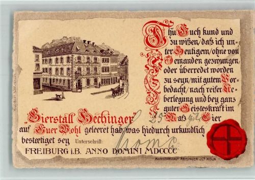 Freiburg 1910 Karte als Siegelbrief - Bierstall Mechinger AK Radierung