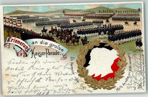 Karlsruhe Kaiser-Parade Soldaten Lithographie Ort lt. Stempel