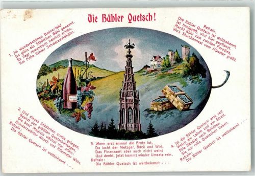 77815 W7580 Bühl , Baden Lithographie Gedicht Die Bühler Quetsch
