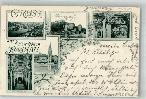 94032 W8390 Passau 1897 Vorläufer Adelskorrespondenz Rathaus Dom innen Unter- und Oberhaus