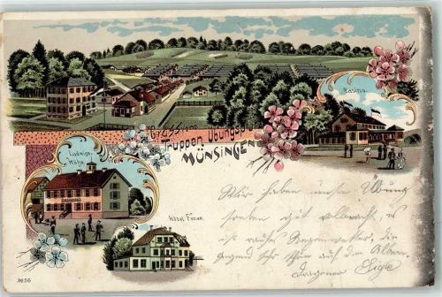 Münsingen Truppenübungsplatz Barackenlager Hotel Fezer Verwalungsgebäude Litho