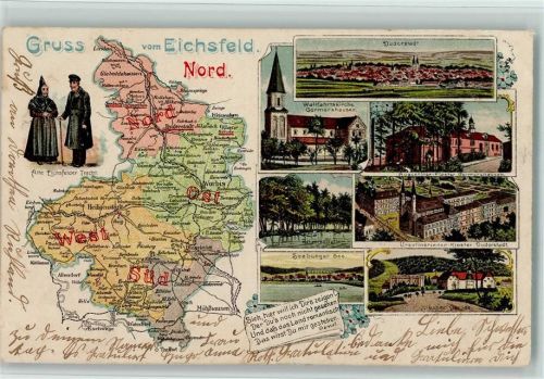 Duderstadt 1905 Gruss aus - vom Eichsfeld, Landkarte, Eckknick