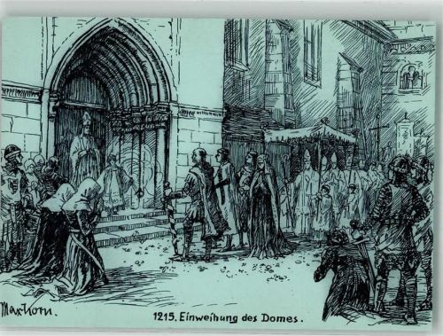 Coswig 225 Jahrfeier der Schützengesellschaft zu Coswig Historischer Festzug 1215 Einweihung des Domes sign. Max Korn