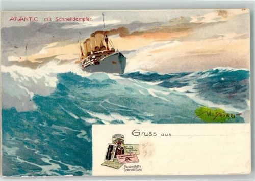 1906 Schnelldampfer auf dem Atlantik Werbung für Hauswaldt's Spezialitäten