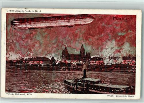 W6500 Mainz a Rhein Original Zeppelin Postkarte Nr. 5 AK Zeppelin Künstlerkarte