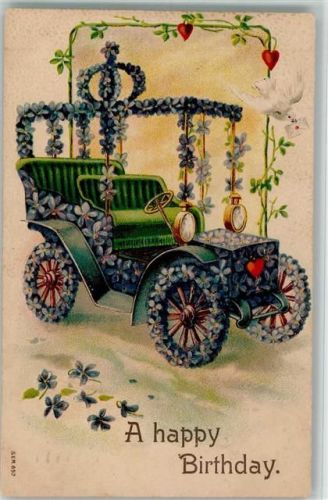 1906 Birthday, Geburtstag - Automobil aus Blüten, AK