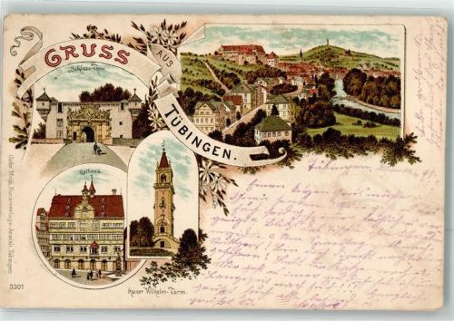 Tübingen 1899 Rathaus Schloss Tor Kaiser Wilhelm Turm