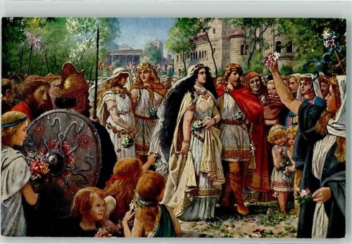 Nr 4 Wagner Siegfried mit Kriemhild und Gunther mit Brunhild Hochzeit Serie 127 Nr 3727 Hoffmann, H.