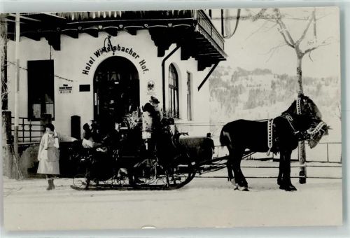 Oberstdorf Hotel Wittelsbacher Hof Pferdeschlitten Emailleschild Winter Ort handschriftlich