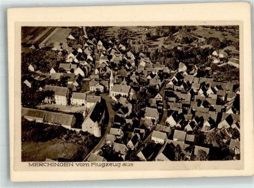 Merchingen Fliegeraufnahme Original aufmontierte Verlagsmusterkarte
