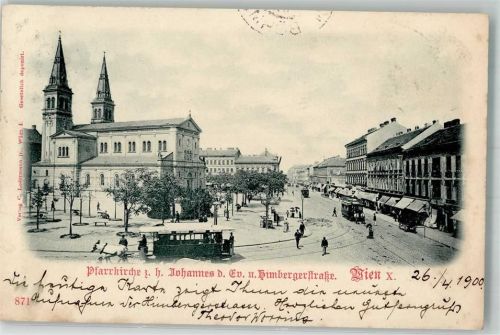 Wien 1900 Pferdestraßenbahn Pfarrkirche z.h.Johannes Himbergerstrasse