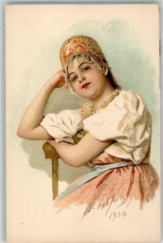 1904 Junge Frau in russischer Tracht mit prächtiger Kopfhaube