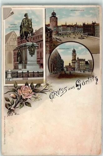 Görlitz Kaiser Wilhelm I.-Denkmal Marienplatz Obermarkt Rosenzweig Lithographie