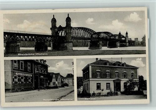 Iffezheim 1936 Rheinbrücke, Klein-Kinderschule i.d. Hauptstraße, Rathaus