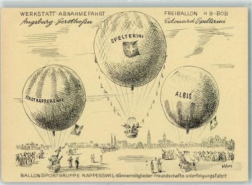1963 Sumultaner Freiballonaufstieg in Augsburg-Gersthofen , Befördert mit Freiballon Edouard Spelterini , Landungsort Donauwörth
