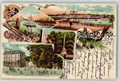 Rendsburg Dreinbrücke Lornsen Denkmal Hotel Green Schiff Kutsche Gruss Blumen