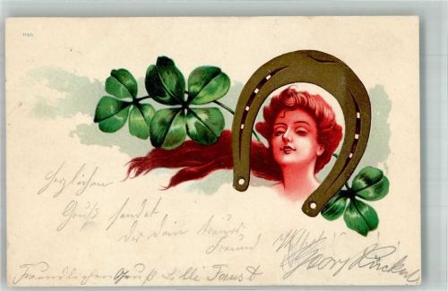 1900 Jugendstil Glücksklee Frauenkopf