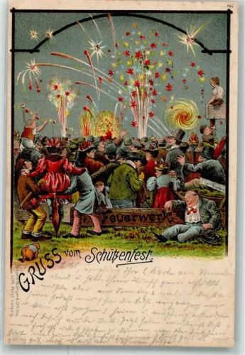 1902 Feuerwerk Lithographie Verlag Bruno Bürger u. Ottillie Nr. 166