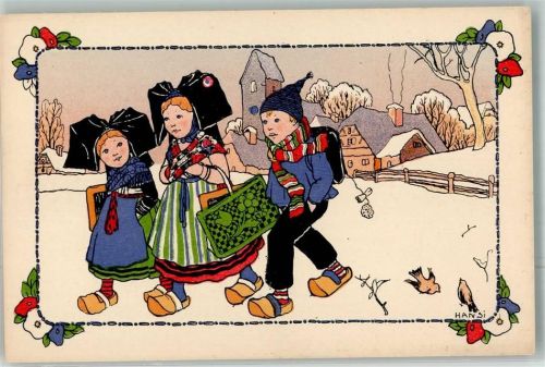 1932 Schulkinder Trachten Elsass Carte La Cigogne Strasbourg