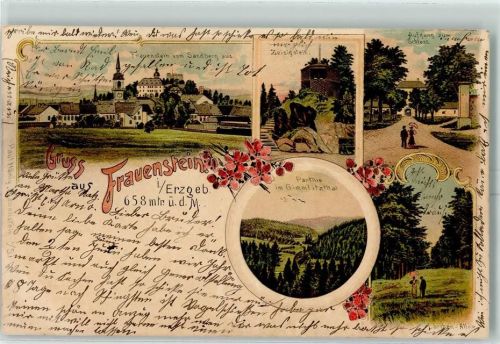 Frauenstein 1905 Vom Sandberg aus Zeisigstein Aufsteig zum Schloss Partie im Gimmlitzthal Lärchen-Allee