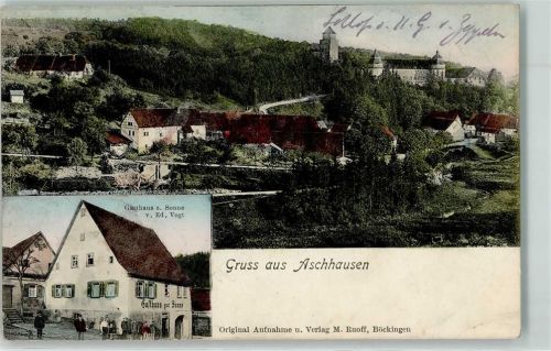 Aschhausen Schloß Aschhausen Gasthaus zur Sonne Bahnpoststempel