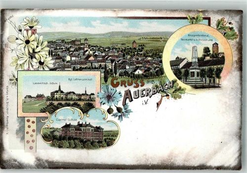 Auerbach Landw. Schule Kgl. Lehrerseminar Central-Schule Kriegerdenkmal Schlossturm