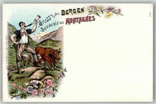 1899 Verlag Guggenberger Alphornbläser Kühe