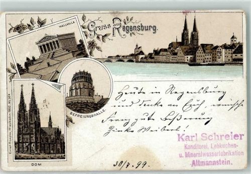 Regensburg 1899 Wallhalla Dom Befreiungshalle Schiff Gruss