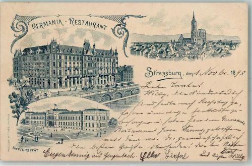 Strasbourg 1898 Gruss aus Germania Restaurant AK