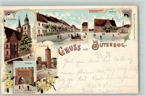 Jüterbog 1899 St. Nicolai-Kirche Markt Rathaus Zinnaerthor Dammthor