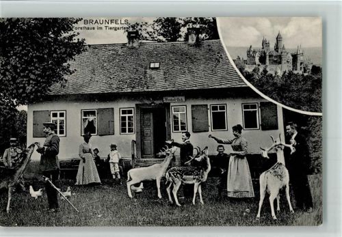 Braunfels 1908 Schöne AK Forsthaus im Tiergarten, Leute füttern die Rehe am Forsthaus AK