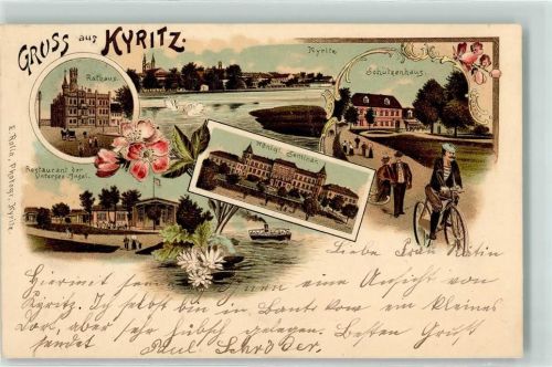 Kyritz 1898 Rathaus Schützenhaus Königliches Seminar Gasthaus der Untersee Insel Fahrrad Boot Schwan Gruss