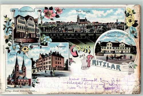 Fritzlar 1898 Rolandbrunnen Dom Kaserne Frankfurter Hof Ausschank der Brauerei Ohm & Kleine