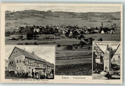 Arborn Kriegerdenkmal d. Gefallenen d. 1. WK Gasthaus zur Erholung
