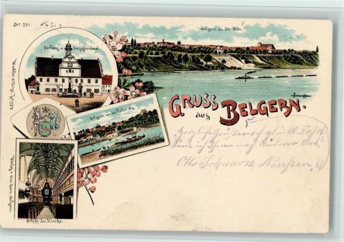 04874 O7293 Belgern b Torgau Lithographie Gruss aus - Verlag Winkler & Voigt 571 , gute Erhaltung AK