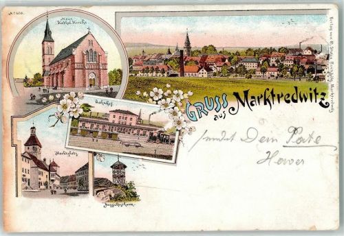 Marktredwitz 1899 Marktplatz Aussichtsturm Neue kath. Kirche Bahnhof