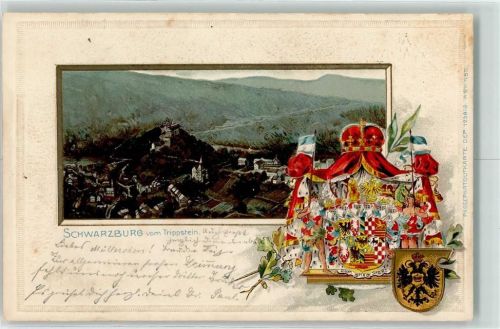 Schwarzburg 1901 Schloß Schwarzburg Wappen Lithographie