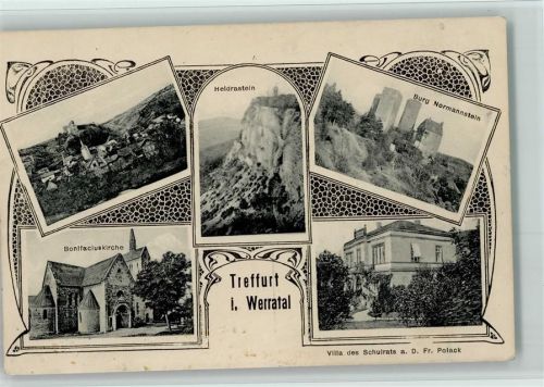 99830 O5908 Treffurt 1906 - Jugendstil Ornamente - Burg Normannstein, Villa des Schulrates, Kirche AK