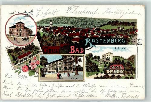 Rastenberg 1900 Post Badehaus Kurhaus Bad Finneck Schwalben