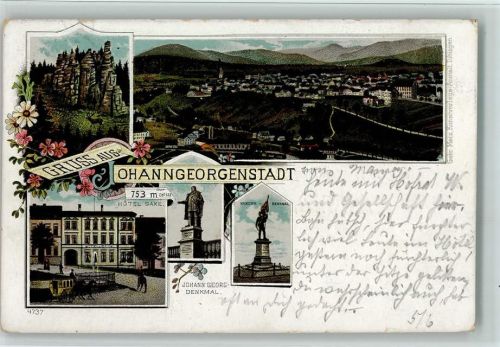 Johanngeorgenstadt 1900 Gruss aus - Hotel Saxe, Kriegerdenkmal AK Gebr. Metz 4737