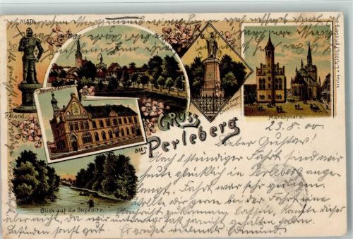Perleberg 1900 Gruss aus - Kriegerdenkmal, Postamt AK