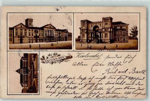 Karlsruhe 1898 Vorläufer Druck 1880-1889 Rathaus Festhalle Grossherzogl. Sammlungen